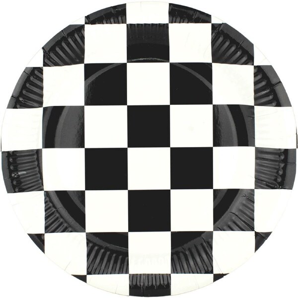 Black & White Checkered Large Paper Plates (Pack of 8)