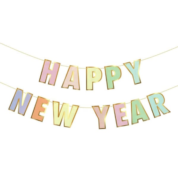 Happy New Year Pastel & Gold Foil Letter Banner 5m