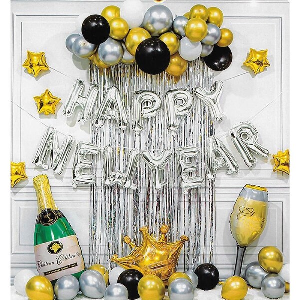 Happy New Year Gold and Silver Balloon Kit (41 Balloons)