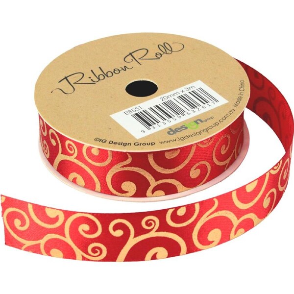 Red Ribbon with Gold Swirls (3m)