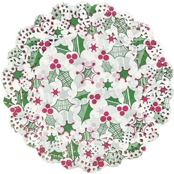 Christmas Holly Paper Doilies 21cm (Pack of 15)
