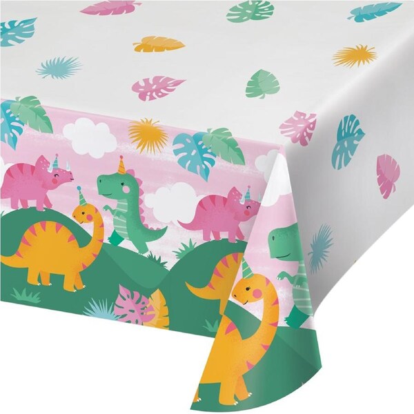 Girl Dino Party Paper Tablecloth