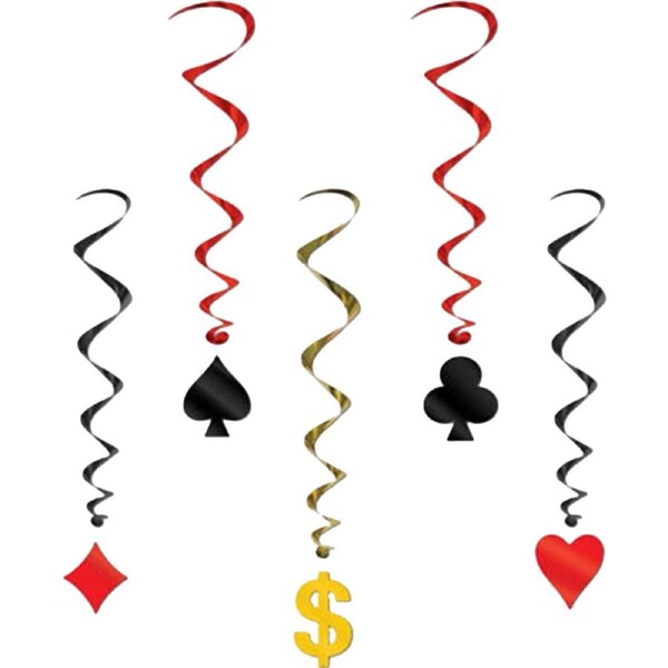 Casino Card Suit Swirl Decorations (Pack of 5)