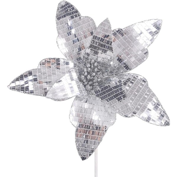 Silver Mirror Sequin Poinsettia Stem (1 only)