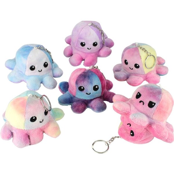 6pcs Reversible Octopus Plush Toy Keyrings