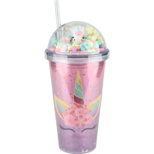 Unicorn Sparkly Tumbler Cup with Straw