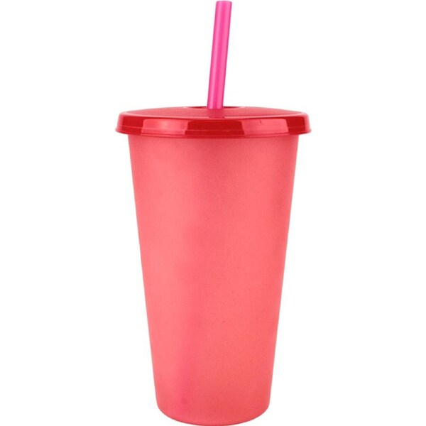 750ml Red Reusable Plastic Tumbler Cup with Straw