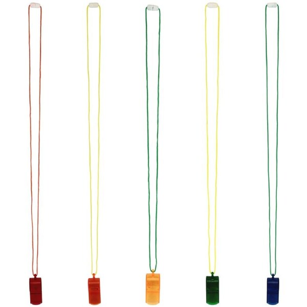 Assorted Colour Necklace Whistles (Pack of 5)