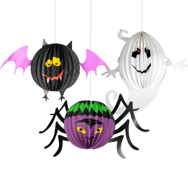 Halloween Bat, Ghost and Spider Paper Lanterns (Pack of 3)