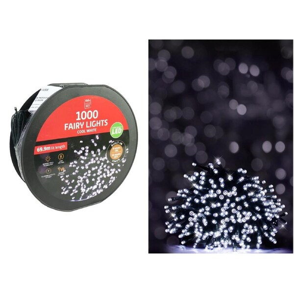 1000 Cool White LED 7 Function Fairy Lights 69.9m