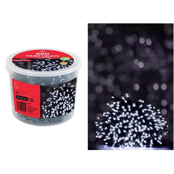 600 Cool White LED 7 Function Fairy Lights 29.9m