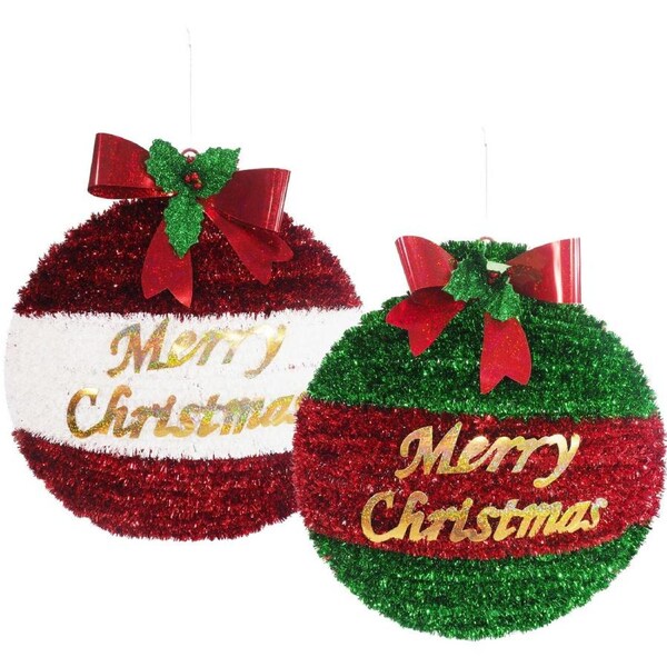 Merry Christmas Bauble Tinsel Wall Decoration Assorted