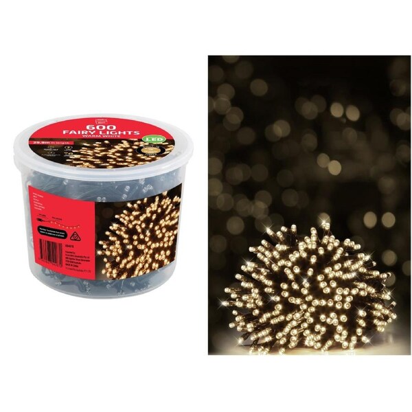600 Warm White LED 7 Function Fairy Lights 29.9m