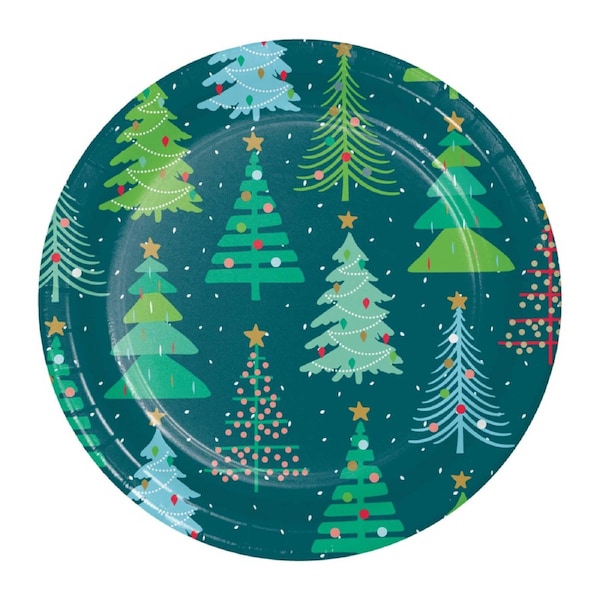 Holiday Cheer Christmas Tree Small Paper Plates (Pack of 8)