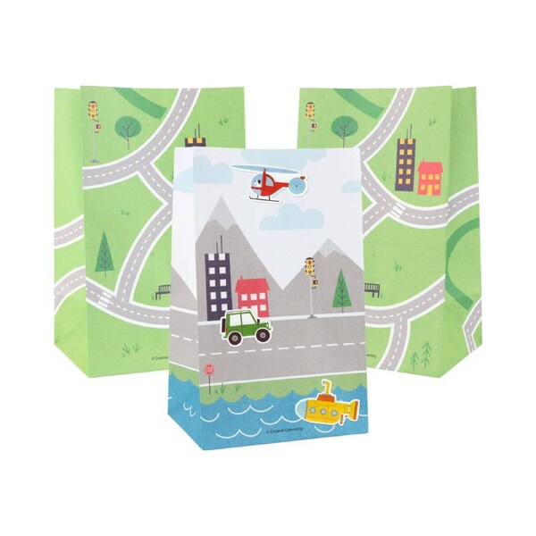 Transportation Time Paper Treat Bags With Stickers (Pack of 8)