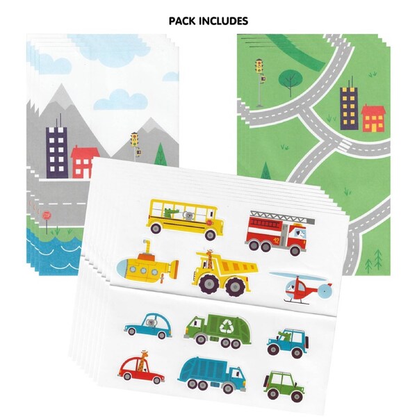 Transportation Time Paper Treat Bags With Stickers (Pack of 8)