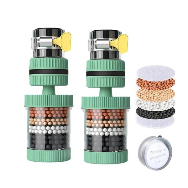 Nevenka 2 Pcs Faucet Water Filters Activated Carbon Removes Chlorine Fluoride-Green
