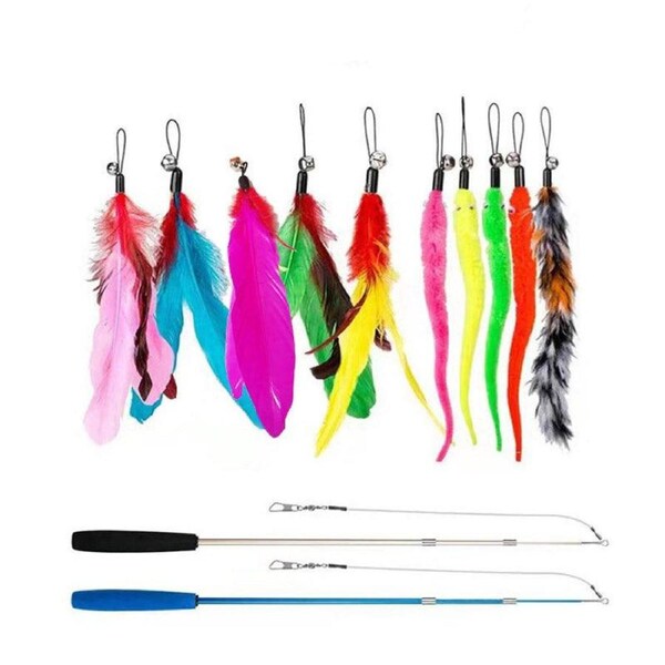 12PCS Cat Feather Teaser Wand Set Interactive Toy for Kittens and Cats Gift