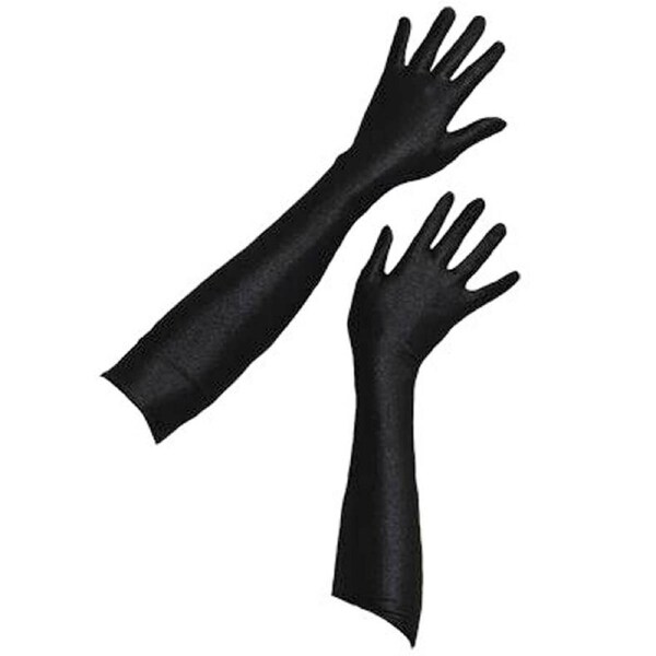 Black Elbow Length Satin Gloves - Adult One Size