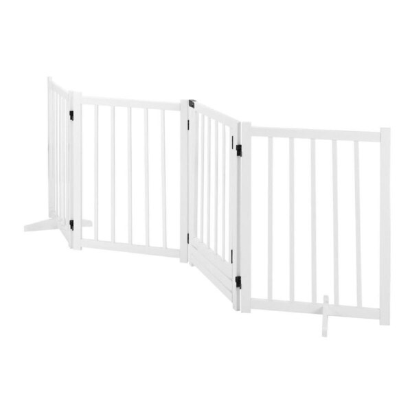 Pet Safety Gate 4 Panel Puppy Playpen Wood Enclosure Security Fence Freestanding Dog Stair Doorway Tall Barrier with Door Indoor Foldable