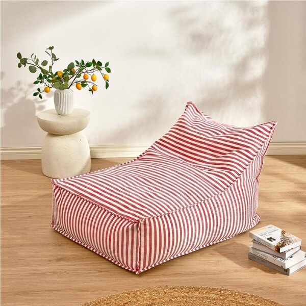 Cadence & Co. Oscar Faux Linen One Seater Bean Bag Lounge Cover Red