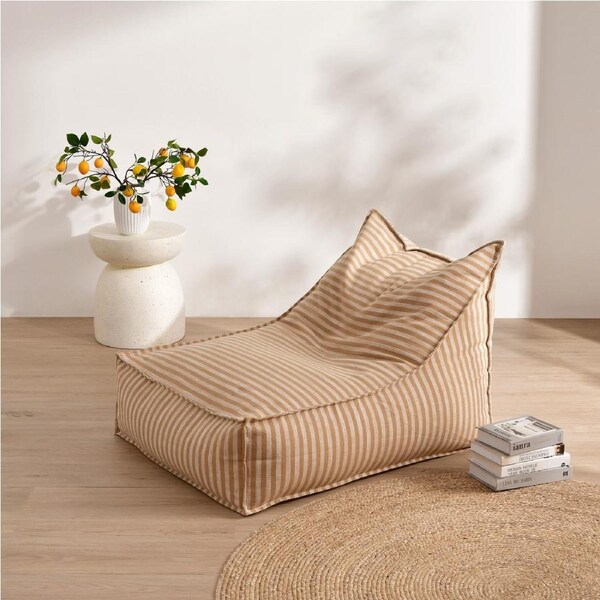 Cadence & Co. Oscar Faux Linen One Seater Bean Bag Lounge Cover Natural