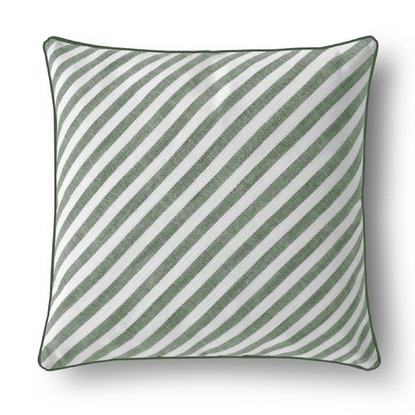 Cadence & Co. Oscar Faux Linen Striped Cushion Olive