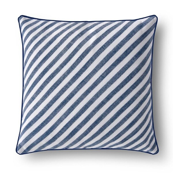 Cadence & Co. Oscar Faux Linen Striped Cushion Navy