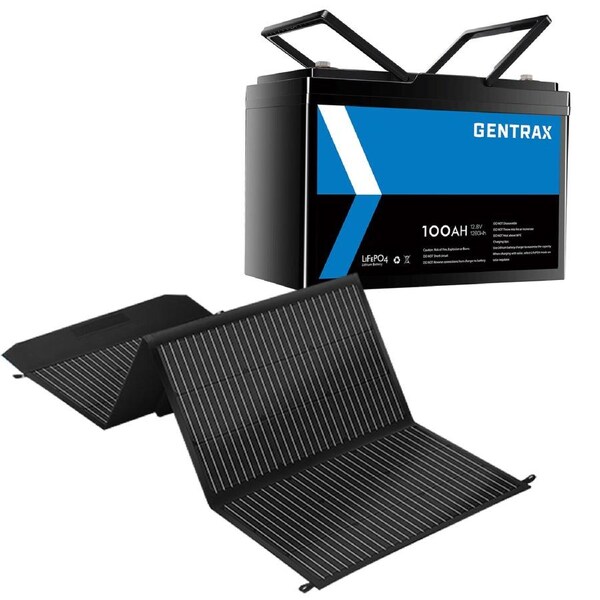GENTRAX 12V 100Ah Lithium Battery + 300W Folding Solar Panel