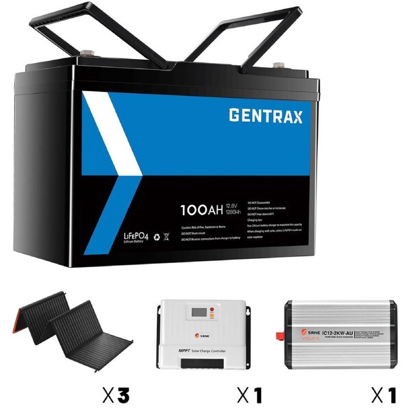 GENTRAX 12V Lithium Battery, Inverter, Controller, 300W Solar