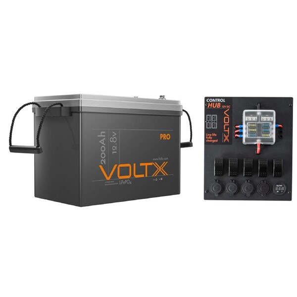 VoltX 12V 200Ah Lithium Battery + Control Box 2x USB