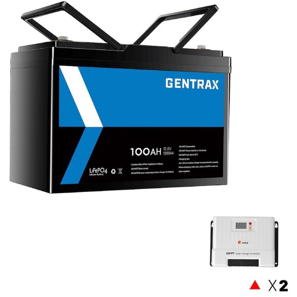 GENTRAX 12V 100Ah Lithium Battery + 2x 20A Solar Controller