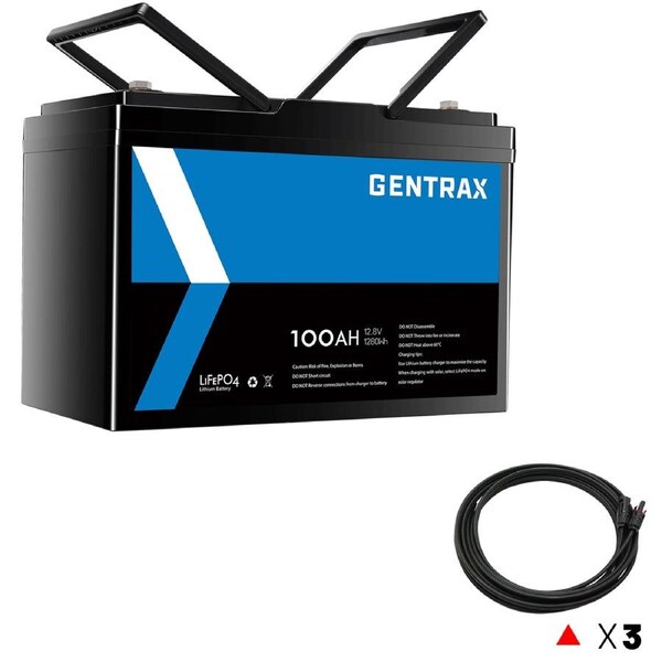 GENTRAX 12V 100Ah Lithium Battery, 3x 6m Solar Charger Cable