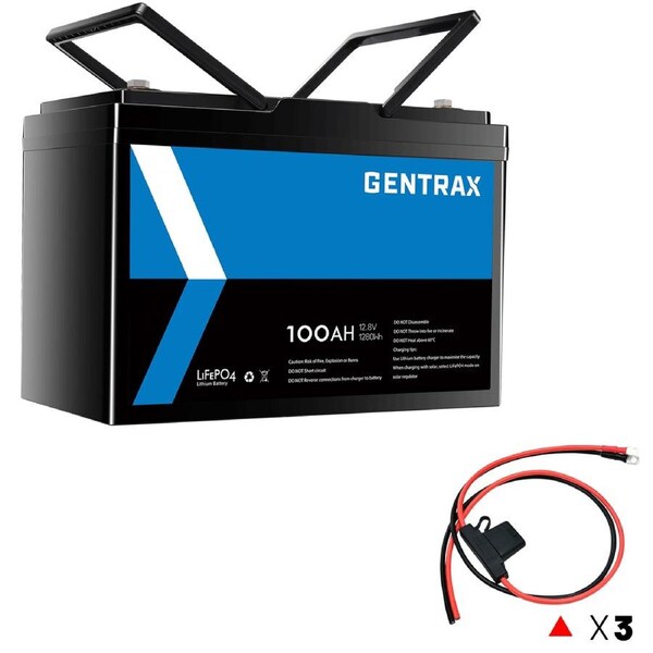 GENTRAX 12V 100Ah Lithium Battery + 3x 1m 50A Fuse Cable