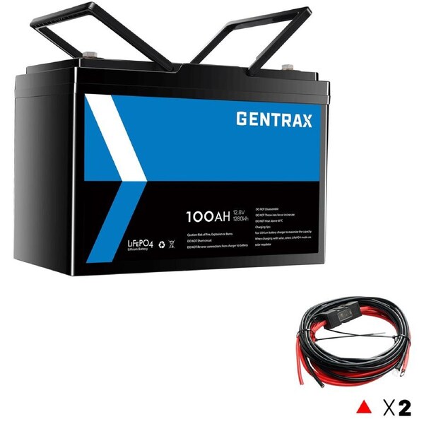 GENTRAX 12V 100Ah Lithium Battery, 2x 50A Alternator Cable