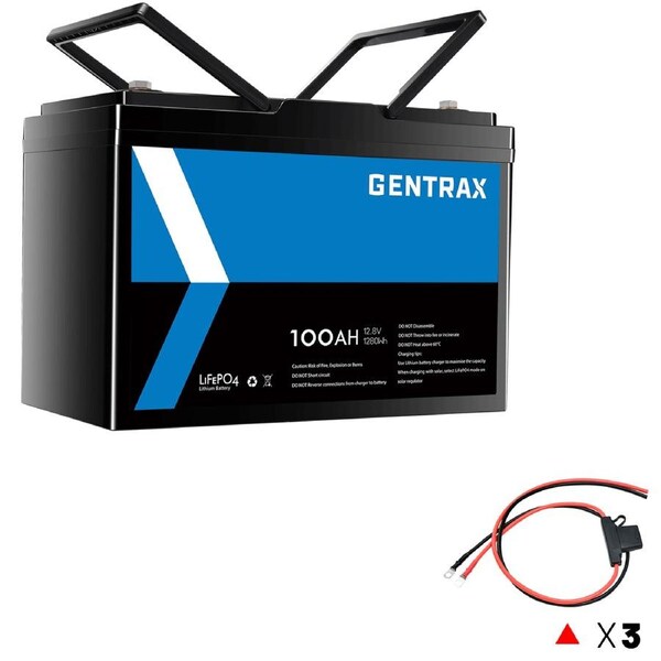 GENTRAX 12V 100Ah Lithium Battery + 3x 1m 25A Fuse Cable