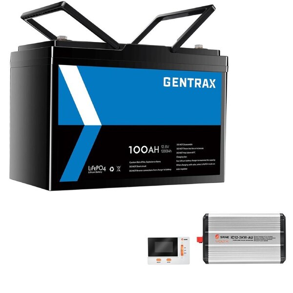 GENTRAX 12V 100Ah Lithium Battery, 3KW Inverter, LCD Display