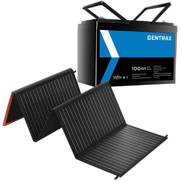 GENTRAX 12V 100Ah Lithium Battery + 100W Folding Solar Panel