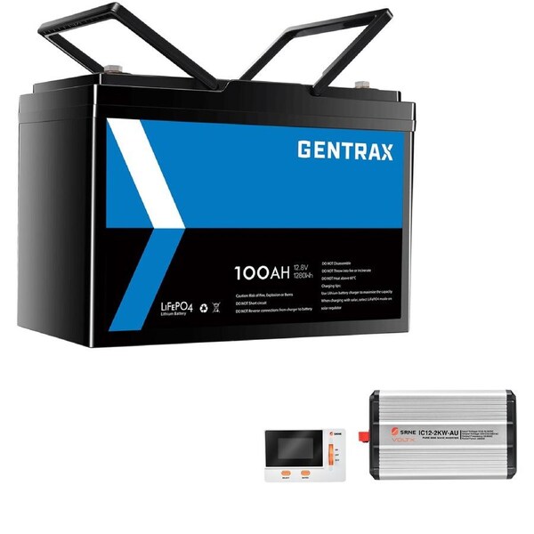 GENTRAX 12V 100Ah Lithium Battery, 2KW Inverter, LCD Display