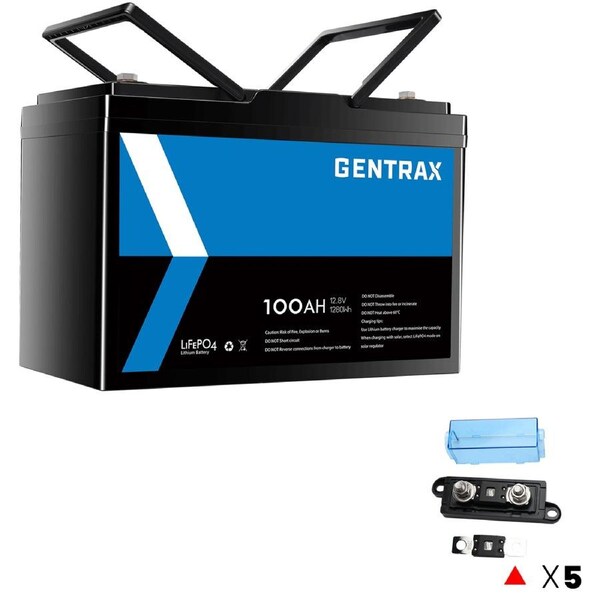 GENTRAX 12V 100Ah Lithium Battery + 5x Heavy Duty Fuse 250A