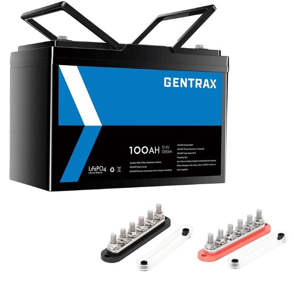 GENTRAX 12V 100Ah Lithium Battery + 6 GANG 300A Bus Bar