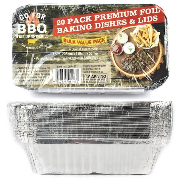 Foil Trays With Lids 20.5cm x 11cm x 5.5cm (Pack of 20)