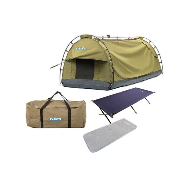 Kings Deluxe Single Swag + Deluxe Single Swag Canvas Bag + Single Self Inflating Foam Mattress + Stretcher