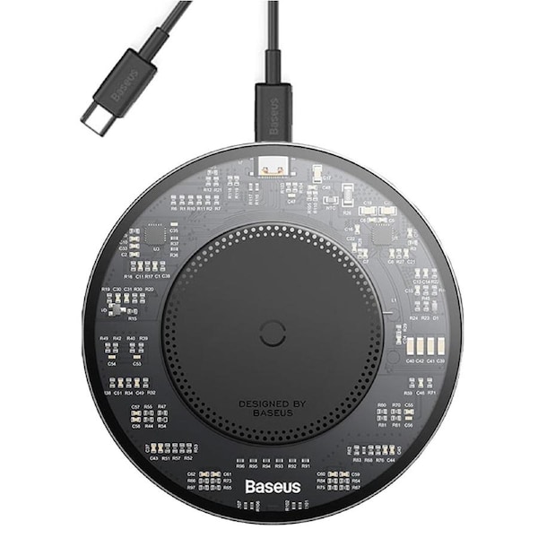 Baseus 15W Fast Charging Magnetic Wireless Phone Charge Pad Simple 2 Type-C to Type-C - Black