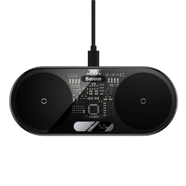 Baseus 20W Fast Charging Dual Wireless Charger Pad with Digital Display Type-A to Type-C Cable