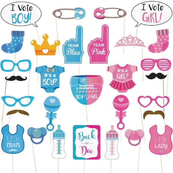 Gender Reveal Photo Props (Pack of 30)