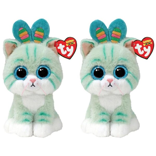 2PK TY Beanie Boos Gumdrop Cat Teal Kids Plush Stuffed Toy 15.5cm 3y+ Regular