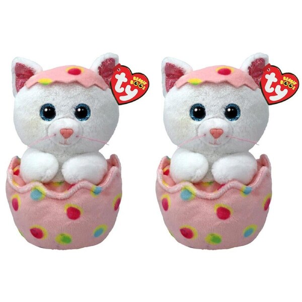 2PK TY Beanie Boos Giggles Cat In Egg Kids Plush Stuffed Toy 15.5cm 3y+ Regular