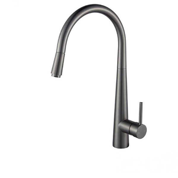 AQUAPERLA Round Pull Out Kitchen Mixer Tap - Gunmetal Grey