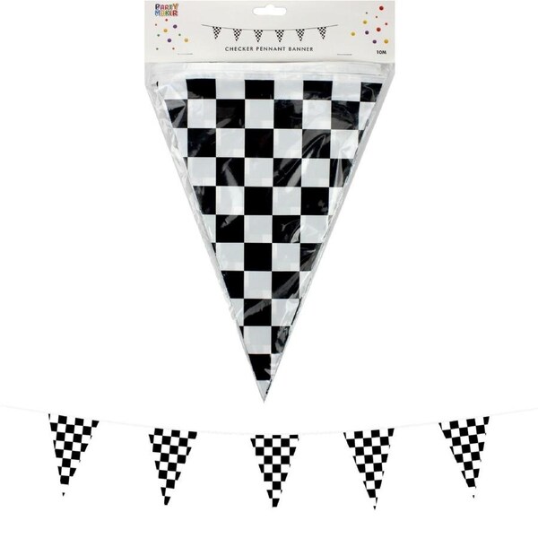 Black and White Chequered Plastic Flag Banner (10m)